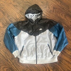 Nike Men’s L Windrunner lined windbreaker hooded jacket blk/teal/grey